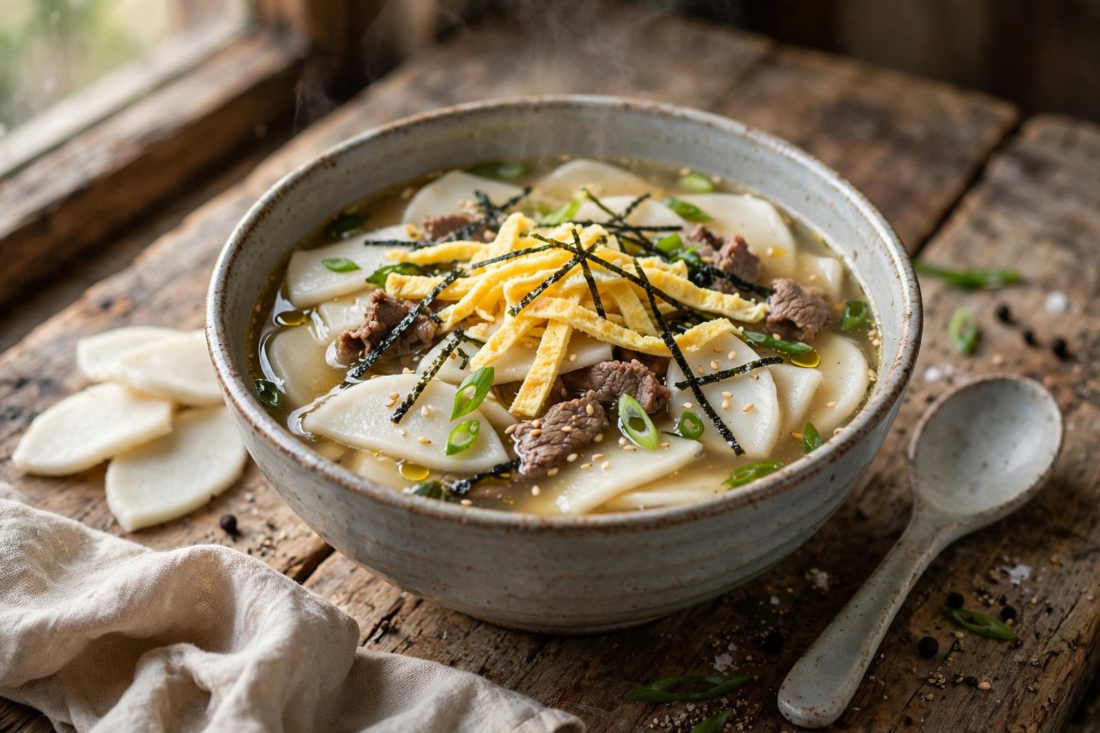 Tteokguk served beautifully, ready to eat