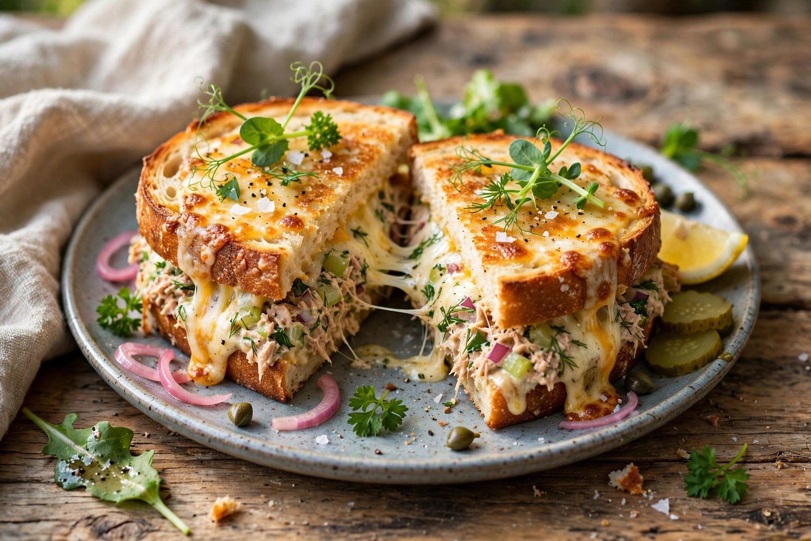 Tuna Melt served beautifully, ready to eat