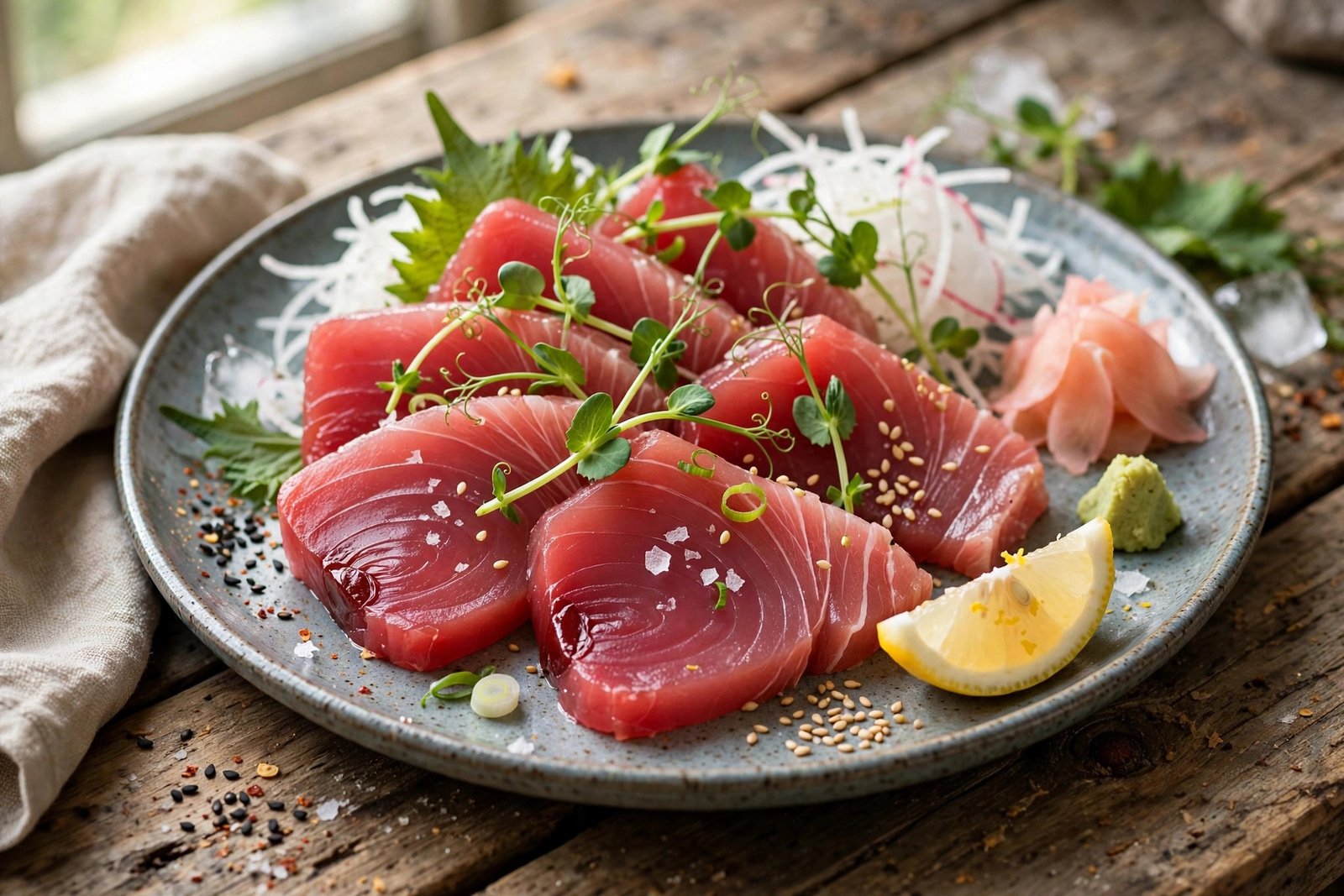 Tuna Sashimi served beautifully, ready to eat