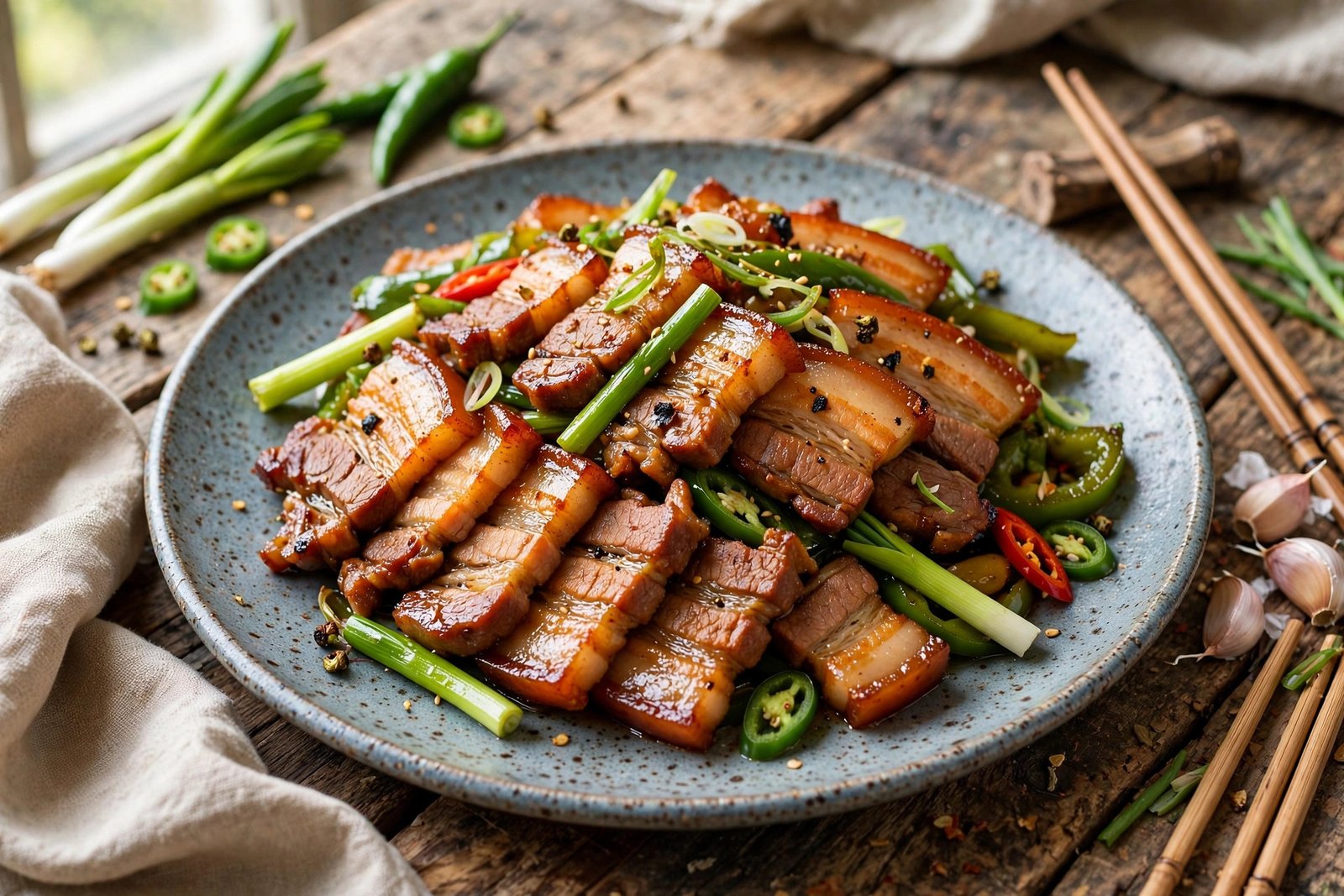 Twice-Cooked Pork served beautifully, ready to eat