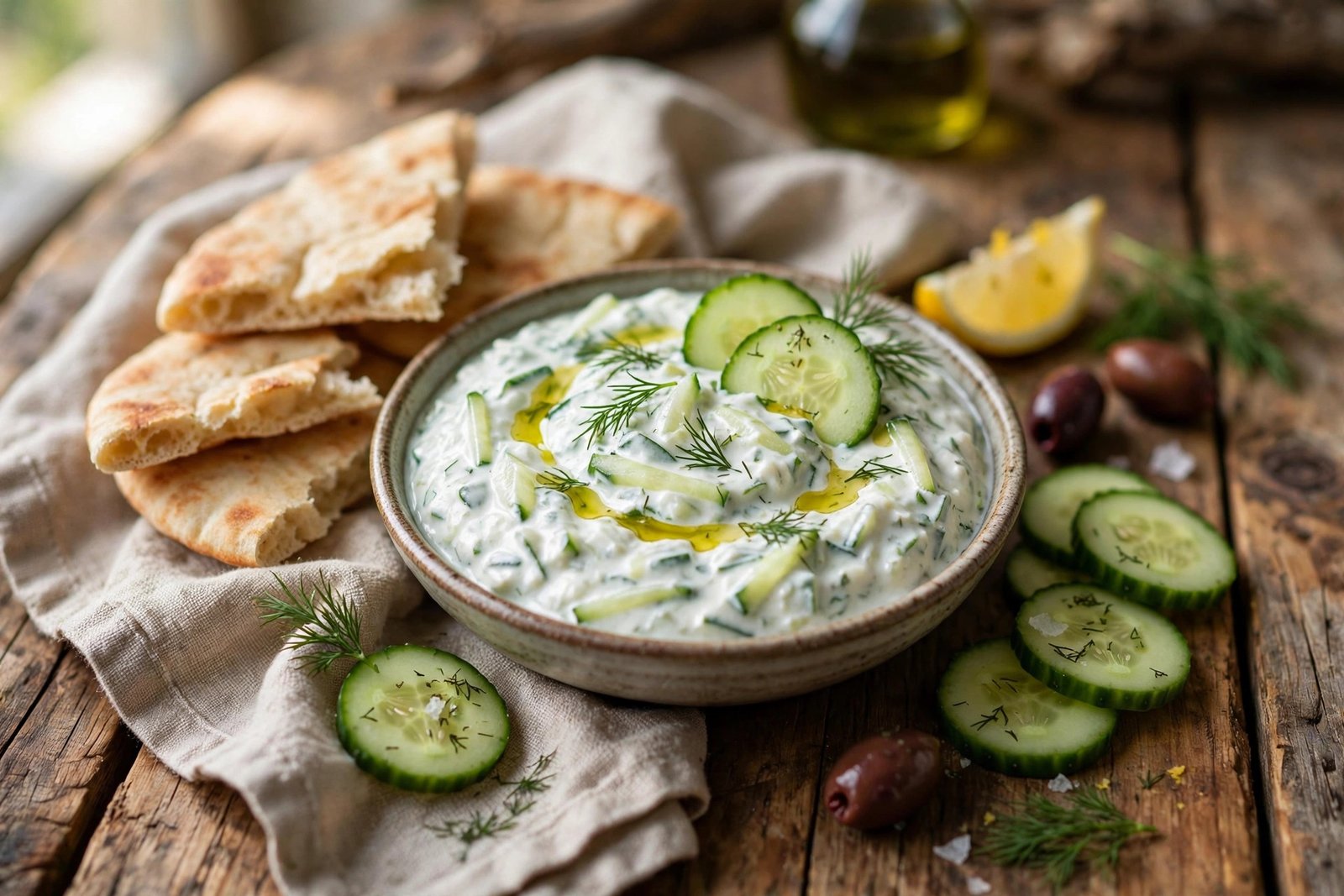 Tzatziki served beautifully, ready to eat