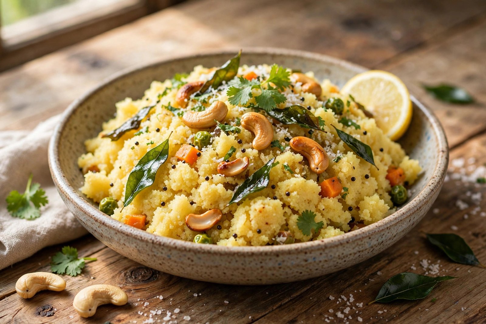 Upma served beautifully, ready to eat