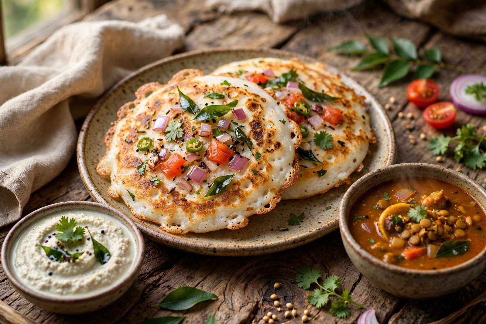 Uttapam served beautifully, ready to eat