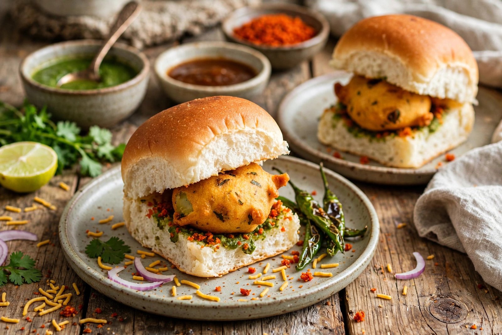 Vada Pav served beautifully, ready to eat