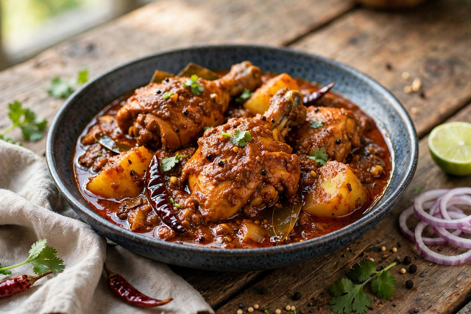 Chicken Vindaloo served beautifully, ready to eat