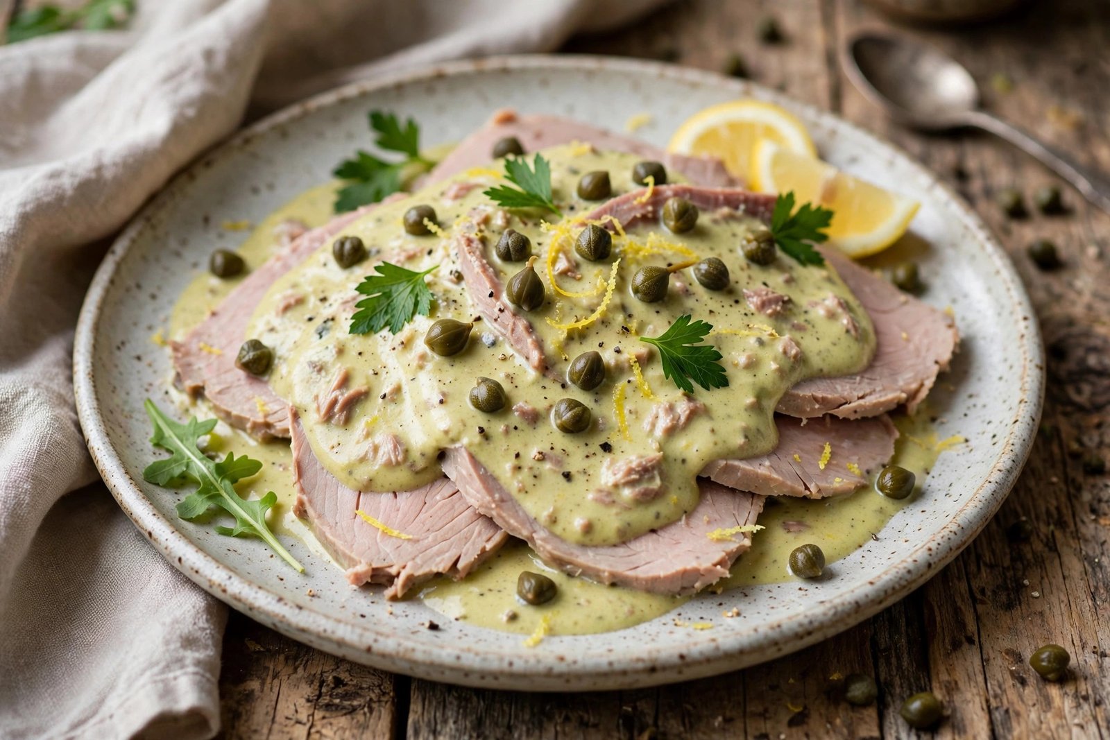 Vitello Tonnato served beautifully, ready to eat
