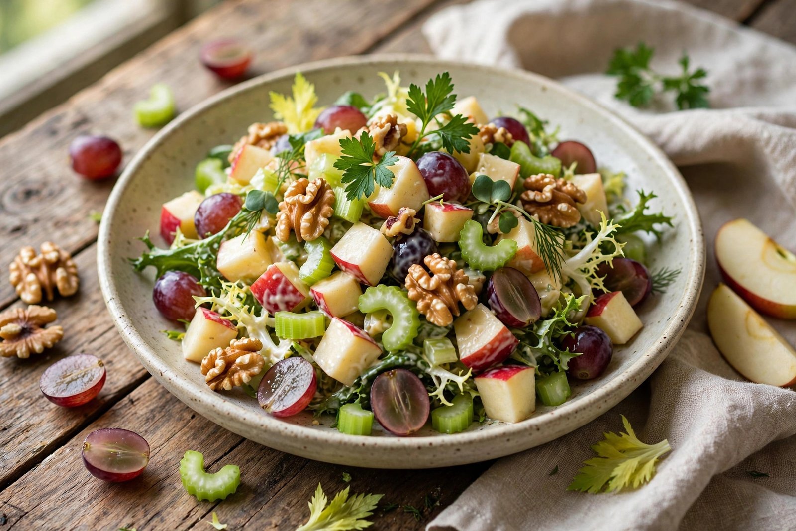Waldorf Salad served beautifully, ready to eat