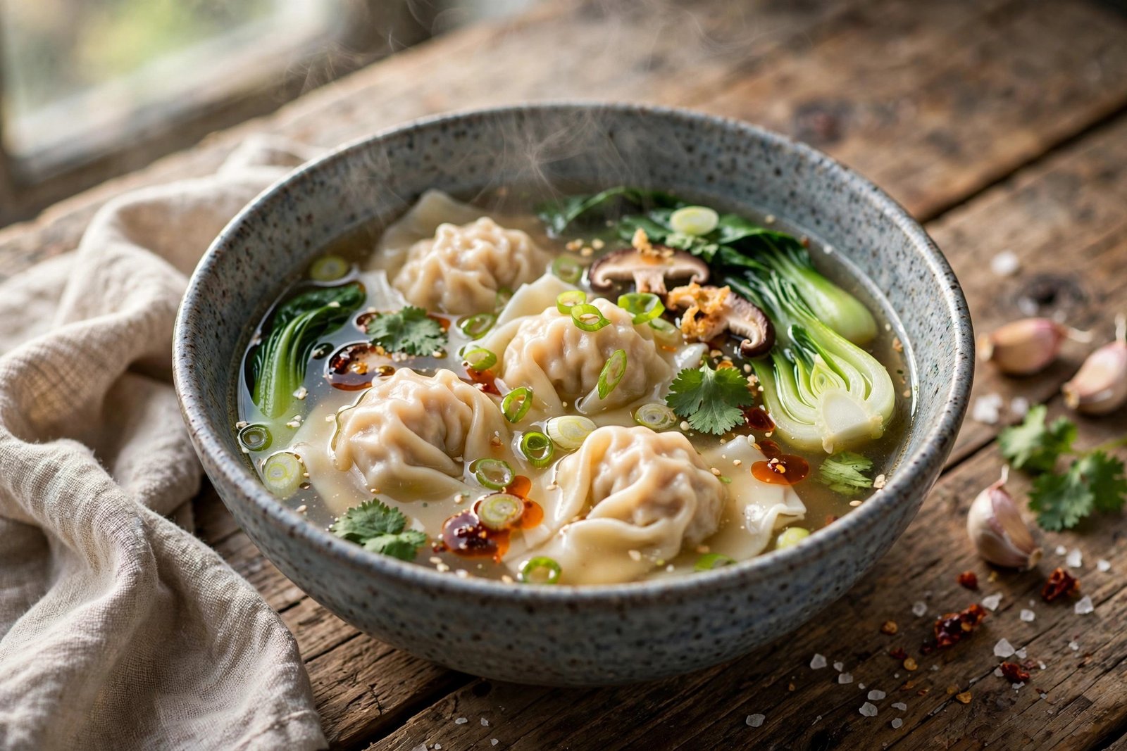 Wonton Soup served beautifully, ready to eat