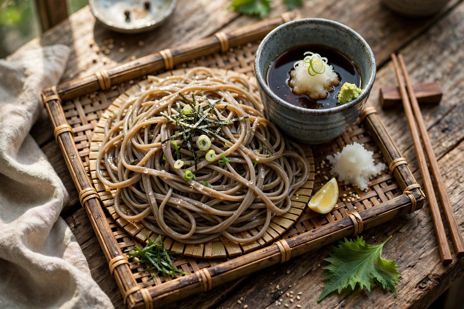 Zaru Soba served beautifully, ready to eat