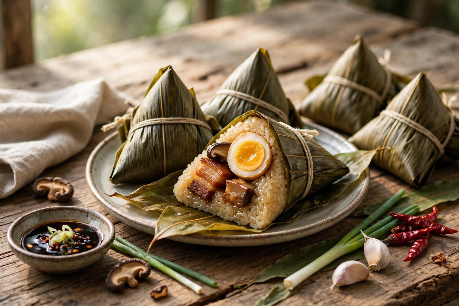 Zongzi served beautifully, ready to eat